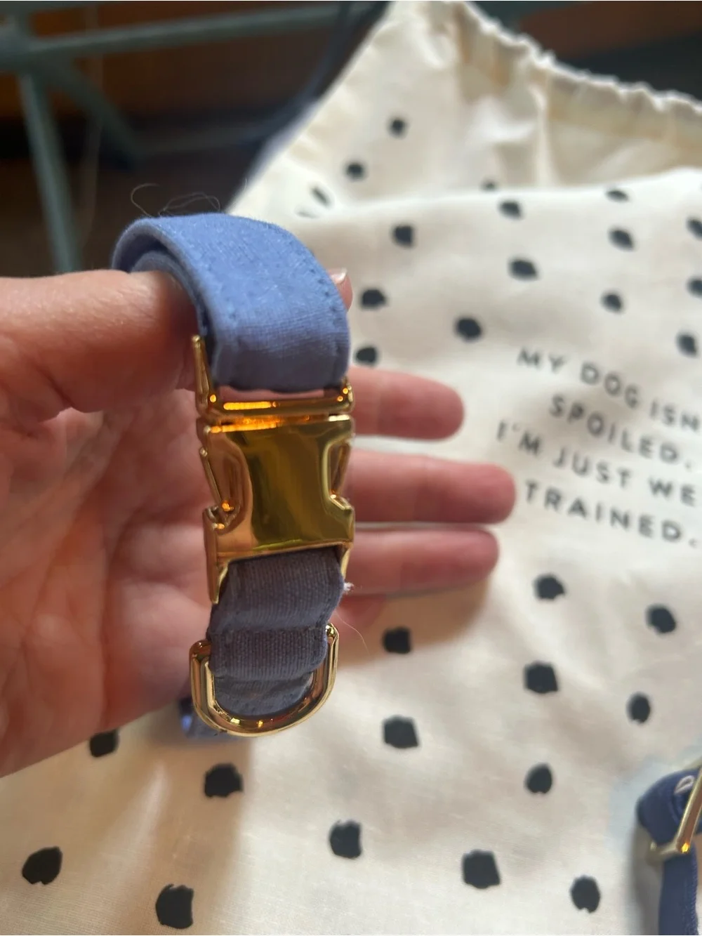 2 The Foggy Dog Adjustable Dog Collars - Navy and light blue. Small